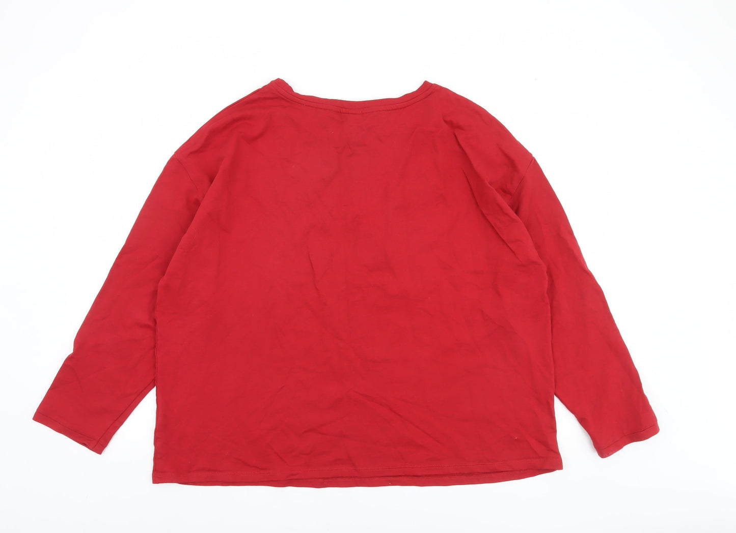 Damart Women Red Floral Embroidered Cotton Long Sleeve T-Shirt Size 22/24