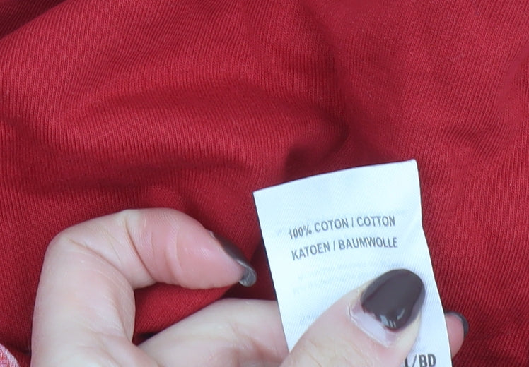 Damart Women Red Floral Embroidered Cotton Long Sleeve T-Shirt Size 22/24