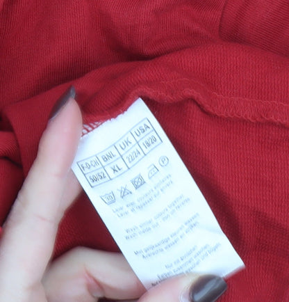 Damart Women Red Floral Embroidered Cotton Long Sleeve T-Shirt Size 22/24