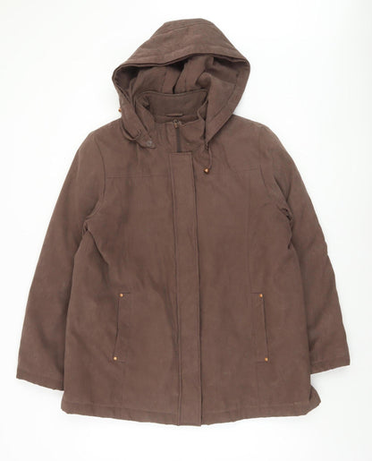 Bm Women Brown Hooded Parka Coat M Mid-Length Polyester