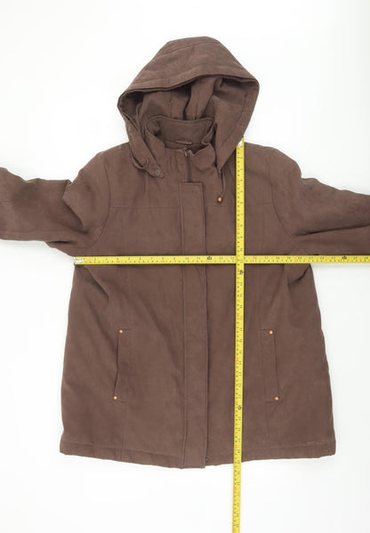 Bm Women Brown Hooded Parka Coat M Mid-Length Polyester