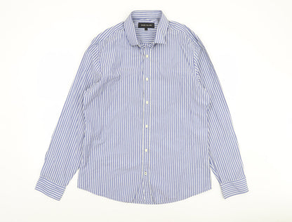 River Island Men’s Blue Striped Long Sleeve Cotton Button-Up Shirt Size L