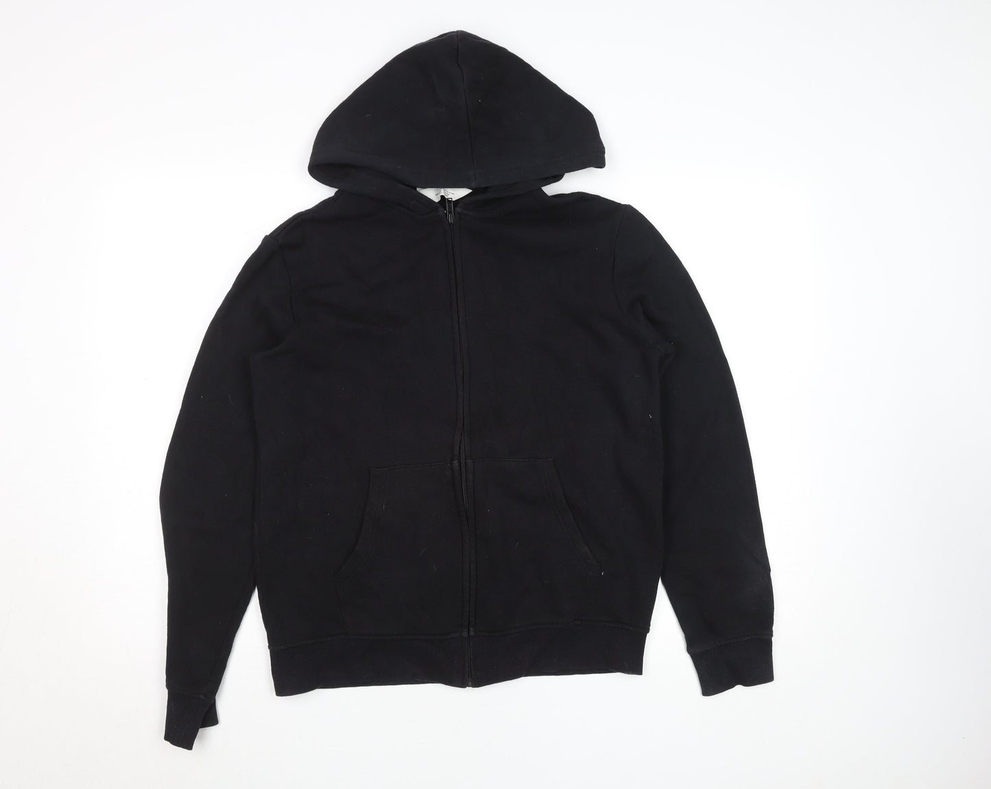 H&M Teens Black Full Zip Hoodie, Size 13-14 Years, Cotton Blend