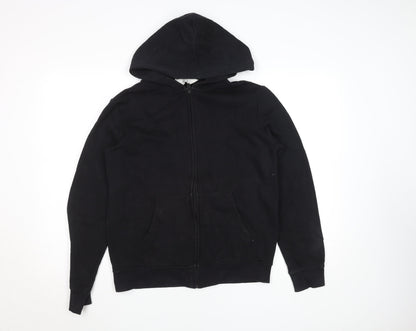 H&M Teens Black Full Zip Hoodie, Size 13-14 Years, Cotton Blend
