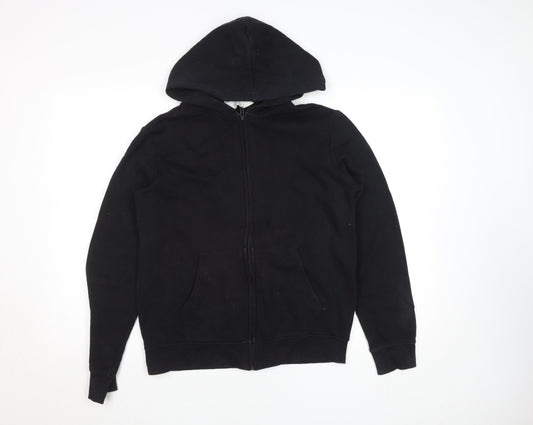 H&M Teens Black Full Zip Hoodie, Size 13-14 Years, Cotton Blend