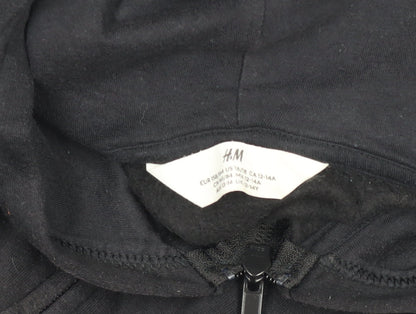 H&M Teens Black Full Zip Hoodie, Size 13-14 Years, Cotton Blend