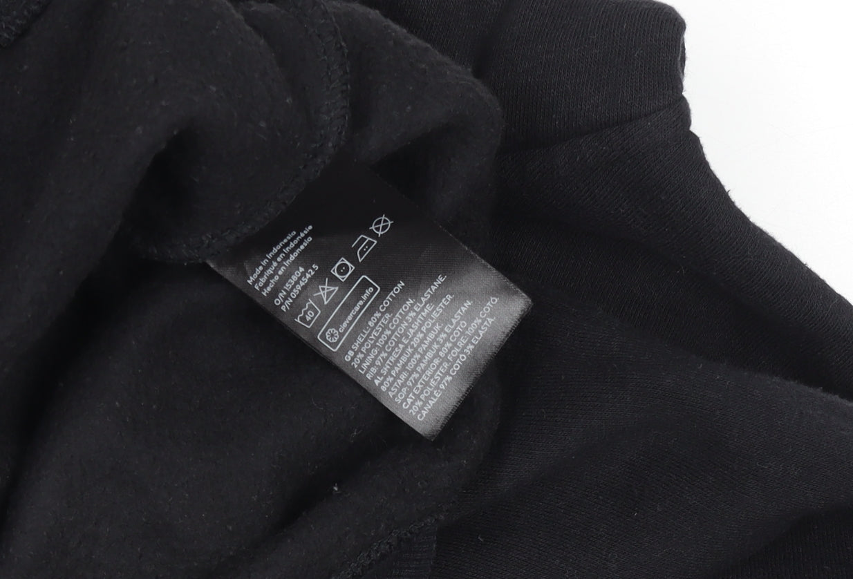 H&M Teens Black Full Zip Hoodie, Size 13-14 Years, Cotton Blend