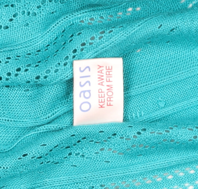 Oasis Women Blue Knit Fit & Flare Flutter Sleeve Dress L