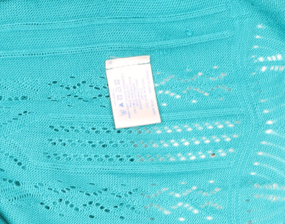 Oasis Women Blue Knit Fit & Flare Flutter Sleeve Dress L