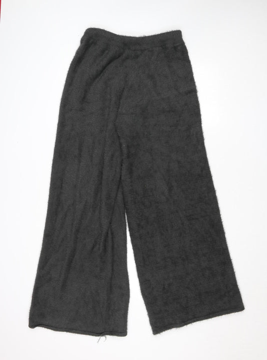 In The Style Women’s Black Wide-Leg Acrylic Polyamide Trousers Size 12
