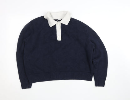 Abercrombie & Fitch Men's Blue Collared Henley Jumper Size L