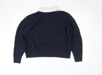 Abercrombie & Fitch Men's Blue Collared Henley Jumper Size L