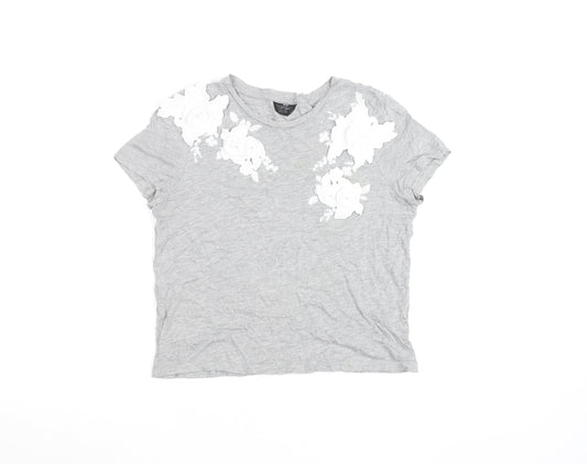 Womens UK Size 4 Topshop Grey Basic T-Shirt