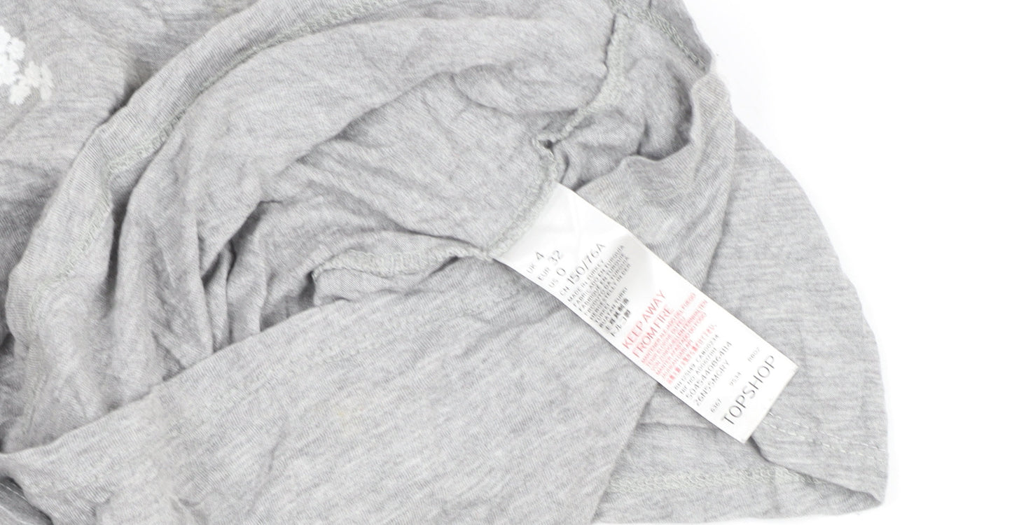 Womens UK Size 4 Topshop Grey Basic T-Shirt