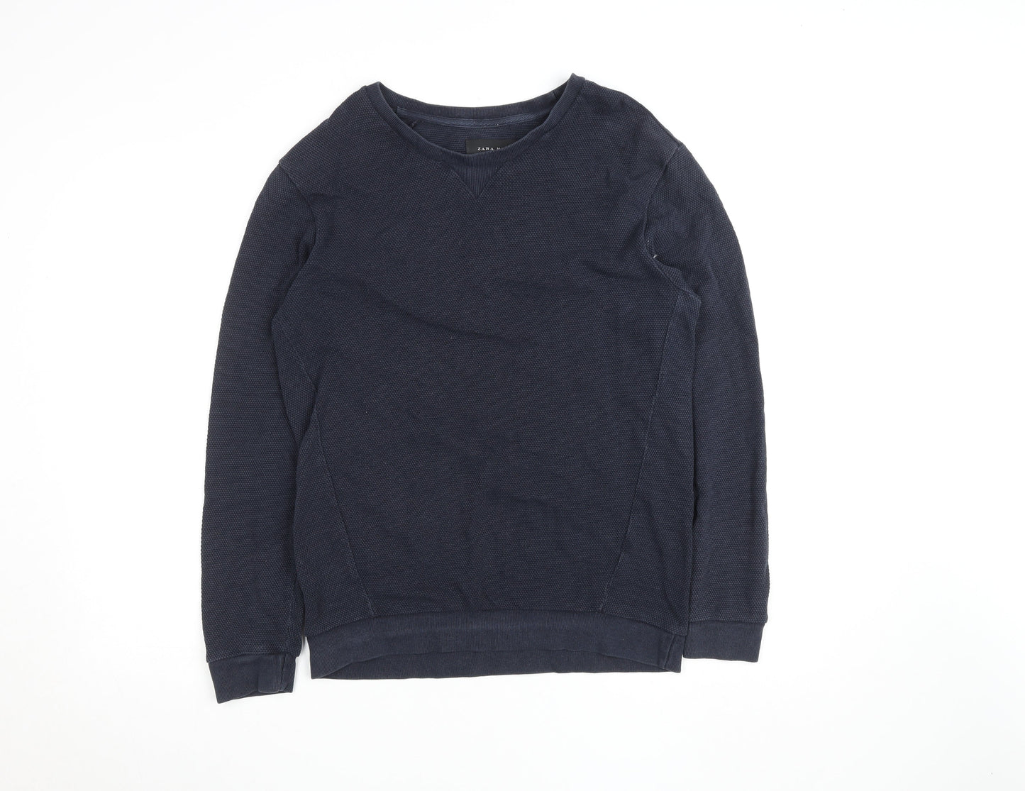 Zara Man Men's Blue Cotton Knit Pullover Crew Sweatshirt Size M