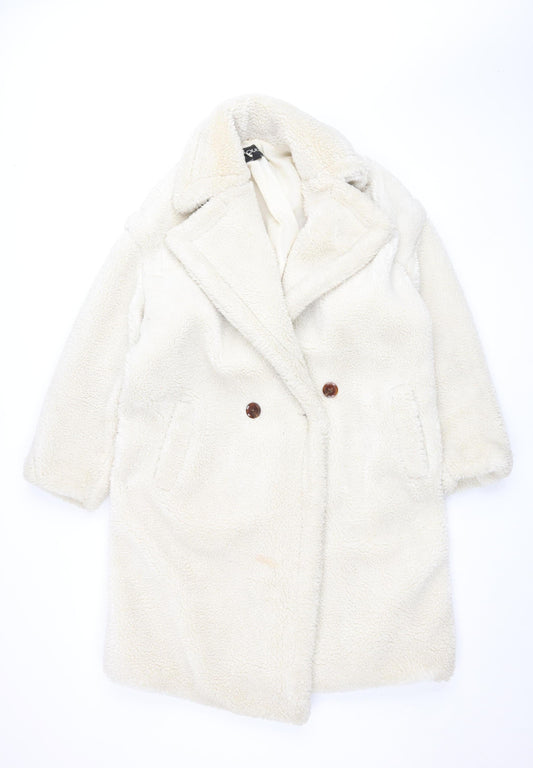 Quiz Women Ivory Fleece Mid-Length Button Coat Size 10