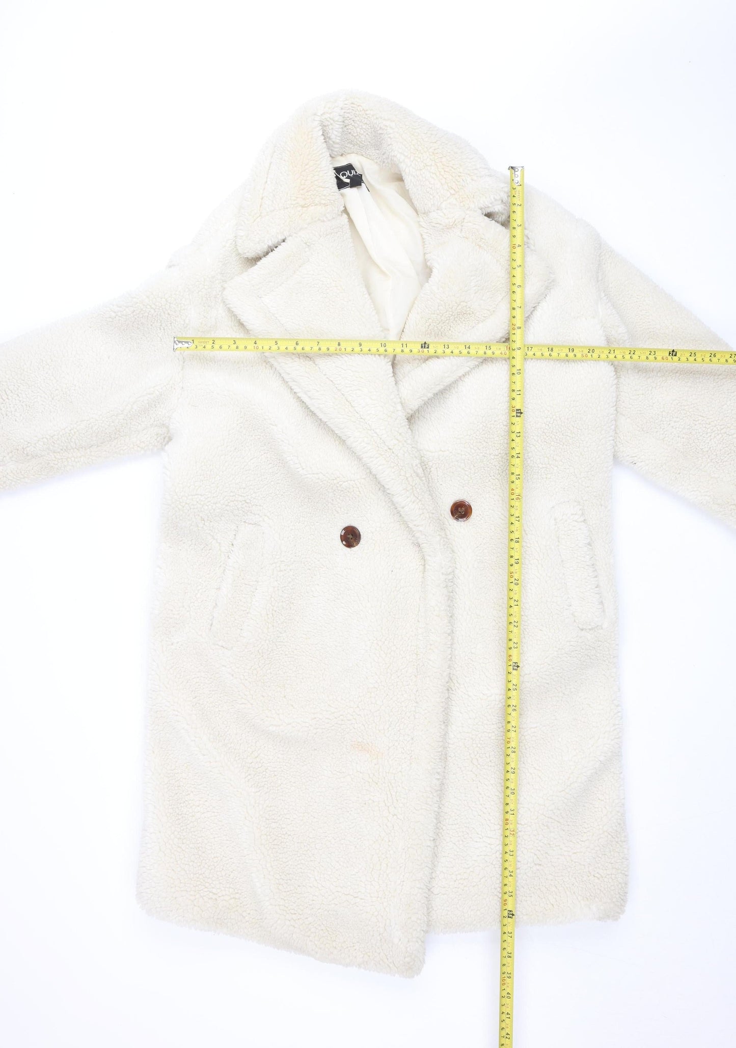 Quiz Women Ivory Fleece Mid-Length Button Coat Size 10