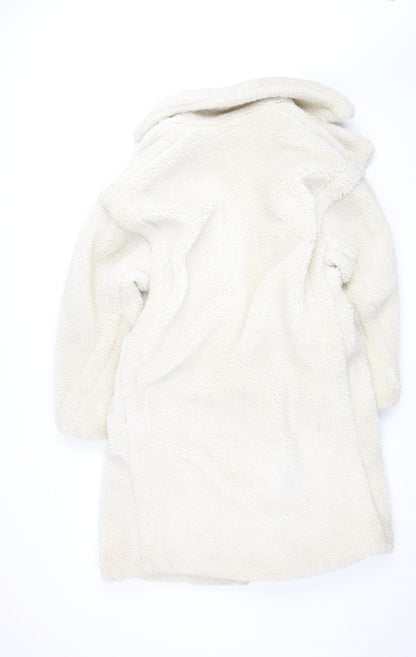Quiz Women Ivory Fleece Mid-Length Button Coat Size 10