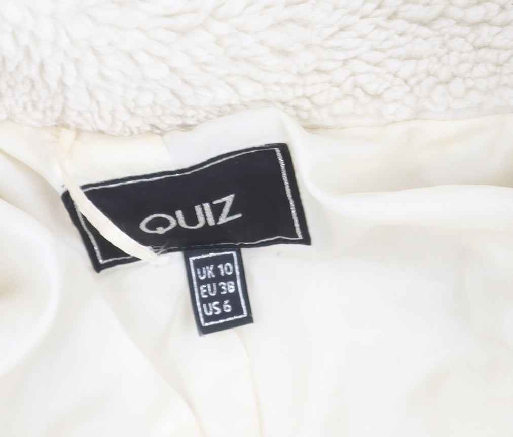 Quiz Women Ivory Fleece Mid-Length Button Coat Size 10