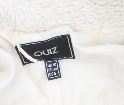 Quiz Women Ivory Fleece Mid-Length Button Coat Size 10