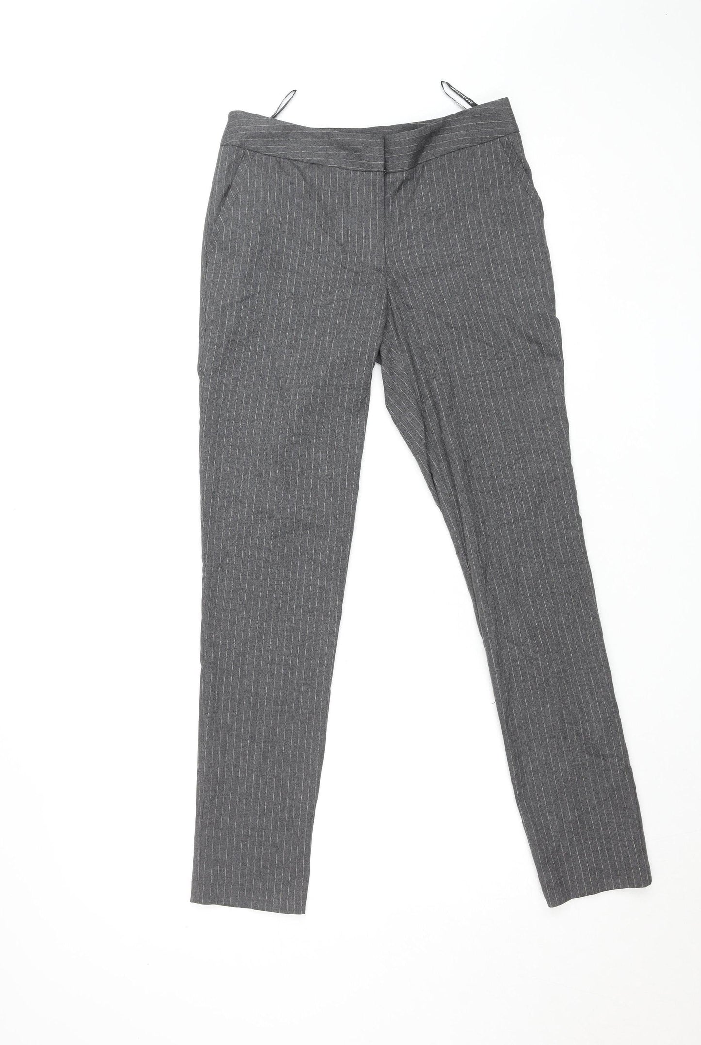 Warehouse Womens Grey Pinstripe Slim Fit Trousers Size 10