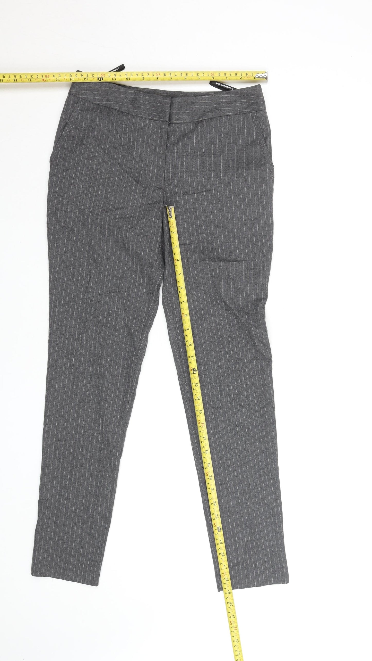 Warehouse Womens Grey Pinstripe Slim Fit Trousers Size 10
