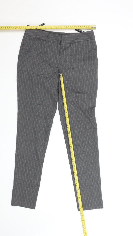 Warehouse Womens Grey Pinstripe Slim Fit Trousers Size 10