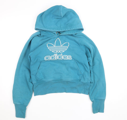Adidas Womens Blue Hoodie XS Pullover Cotton Blend Logo Hooded