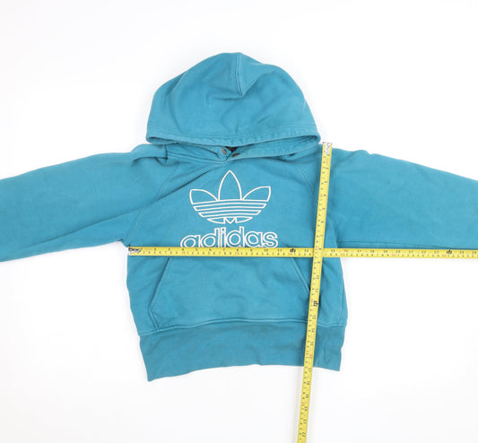Adidas Womens Blue Hoodie XS Pullover Cotton Blend Logo Hooded