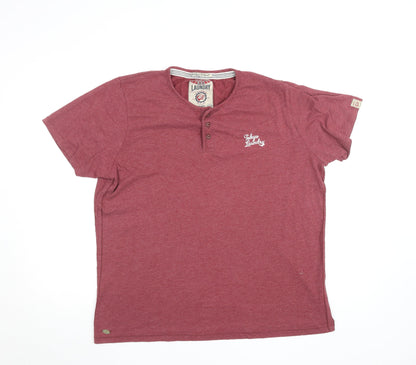 Tokyo Laundry Men's Red Henley Short Sleeve T-Shirt XL Cotton Blend