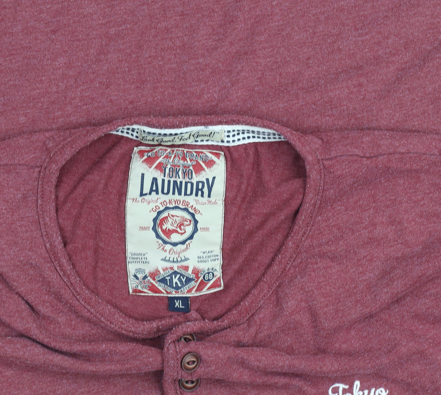 Tokyo Laundry Men's Red Henley Short Sleeve T-Shirt XL Cotton Blend