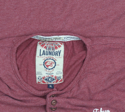 Tokyo Laundry Men's Red Henley Short Sleeve T-Shirt XL Cotton Blend