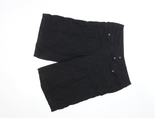 Essence Women’s Black Linen Cropped Wide-Leg Trousers Size 18