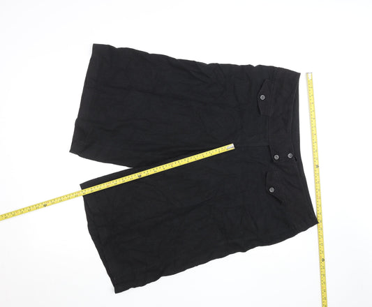 Essence Women’s Black Linen Cropped Wide-Leg Trousers Size 18