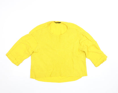 Womens UK Size M Zara Basic Yellow Cropped Blouse
