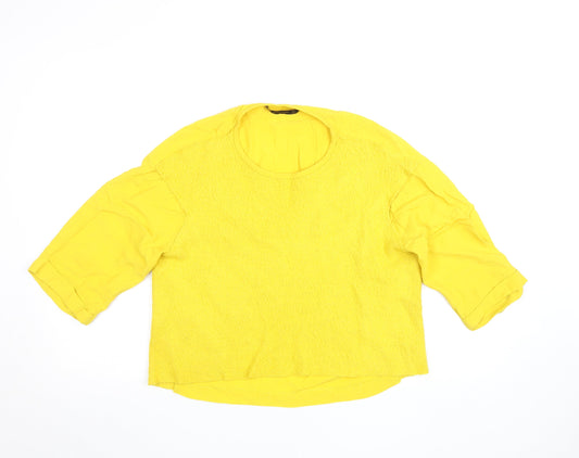 Zara Basic Women’s Yellow Cropped 3/4 Sleeve Cotton Blend Blouse M