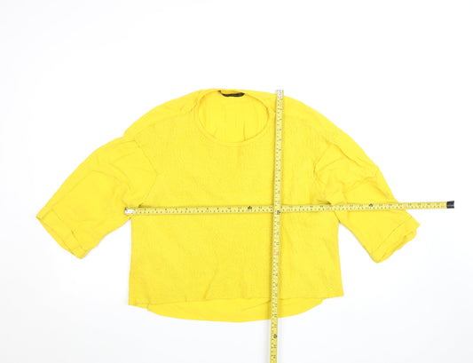Zara Basic Women’s Yellow Cropped 3/4 Sleeve Cotton Blend Blouse M