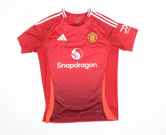 Adidas Mens Red Manchester United Slim Fit Short Sleeve Football Jersey L