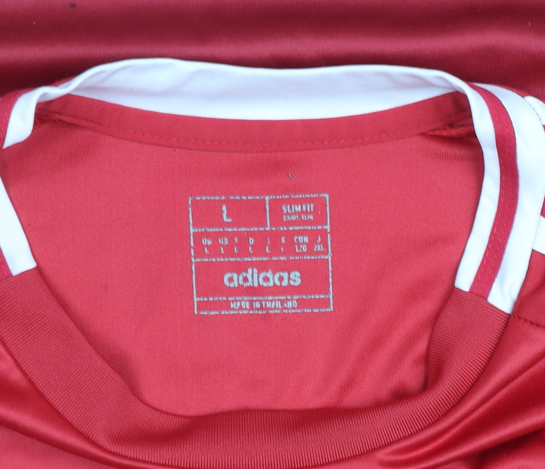 Adidas Mens Red Manchester United Slim Fit Short Sleeve Football Jersey L