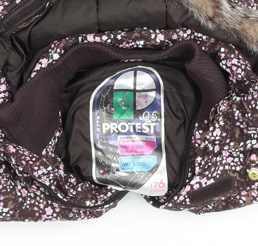Girls UK Size 16 Years Protest Brown Puffer Jacket