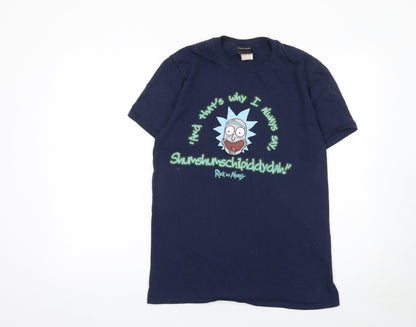 Rick and Morty Men's Blue Cotton Graphic T-Shirt Size M