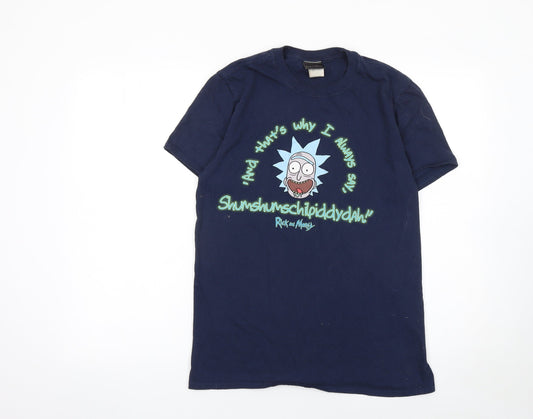 Rick and Morty Men's Blue Cotton Graphic T-Shirt Size M