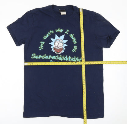Rick and Morty Men's Blue Cotton Graphic T-Shirt Size M