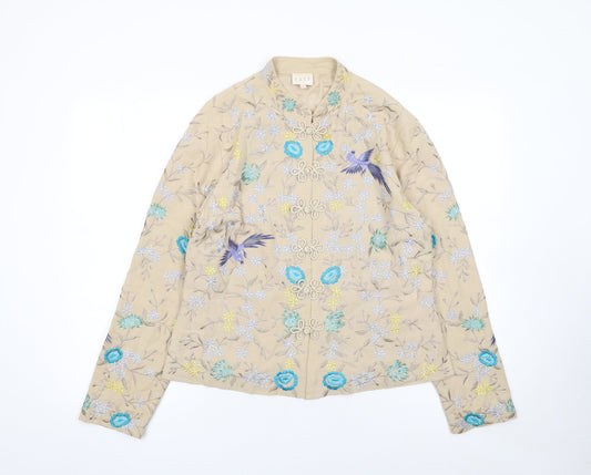 East Women's Beige Embroidered Linen-Blend Kimono Jacket M