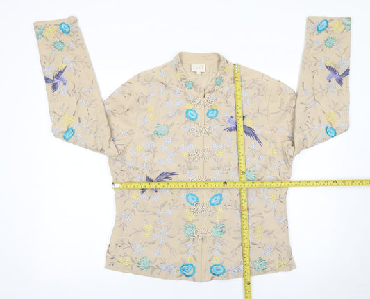 East Women's Beige Embroidered Linen-Blend Kimono Jacket M