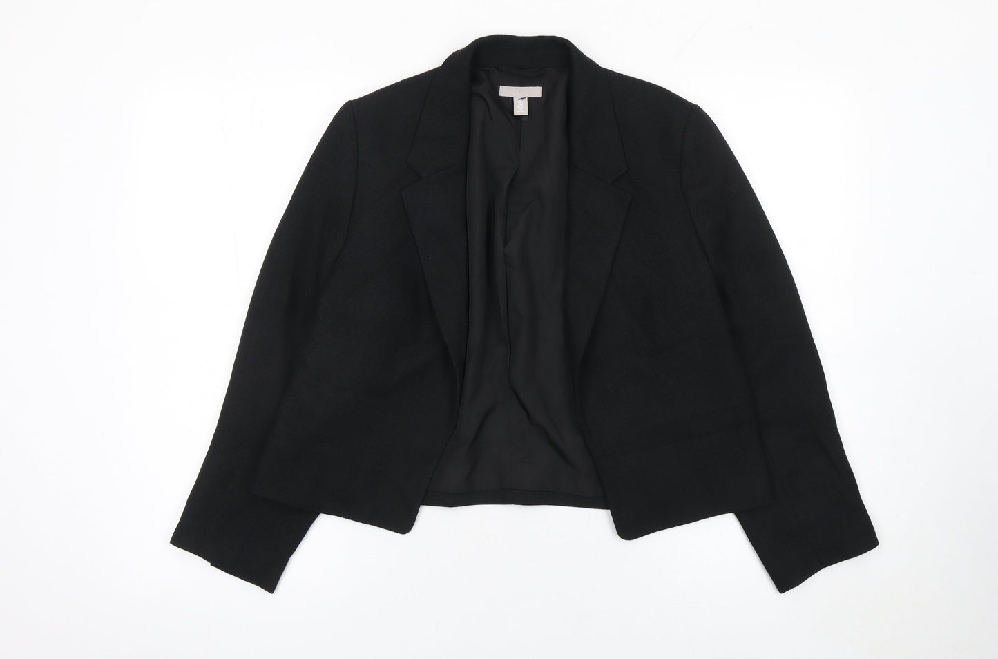 H&M Women's Black Short Blazer Jacket Size S Regular Fit Notch Lapel