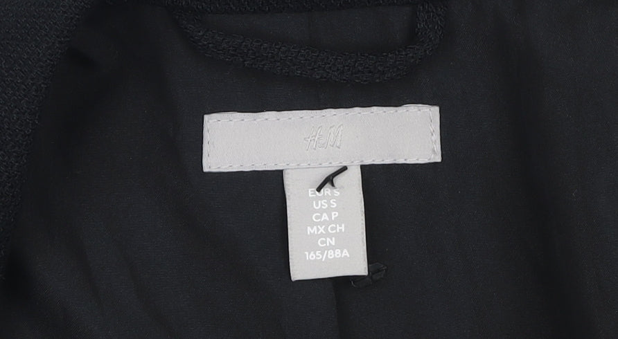 H&M Women's Black Short Blazer Jacket Size S Regular Fit Notch Lapel