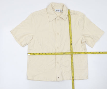 Weekday Women Beige Cotton Short Sleeve Button-Up Shirt XS