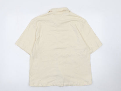 Weekday Women Beige Cotton Short Sleeve Button-Up Shirt XS