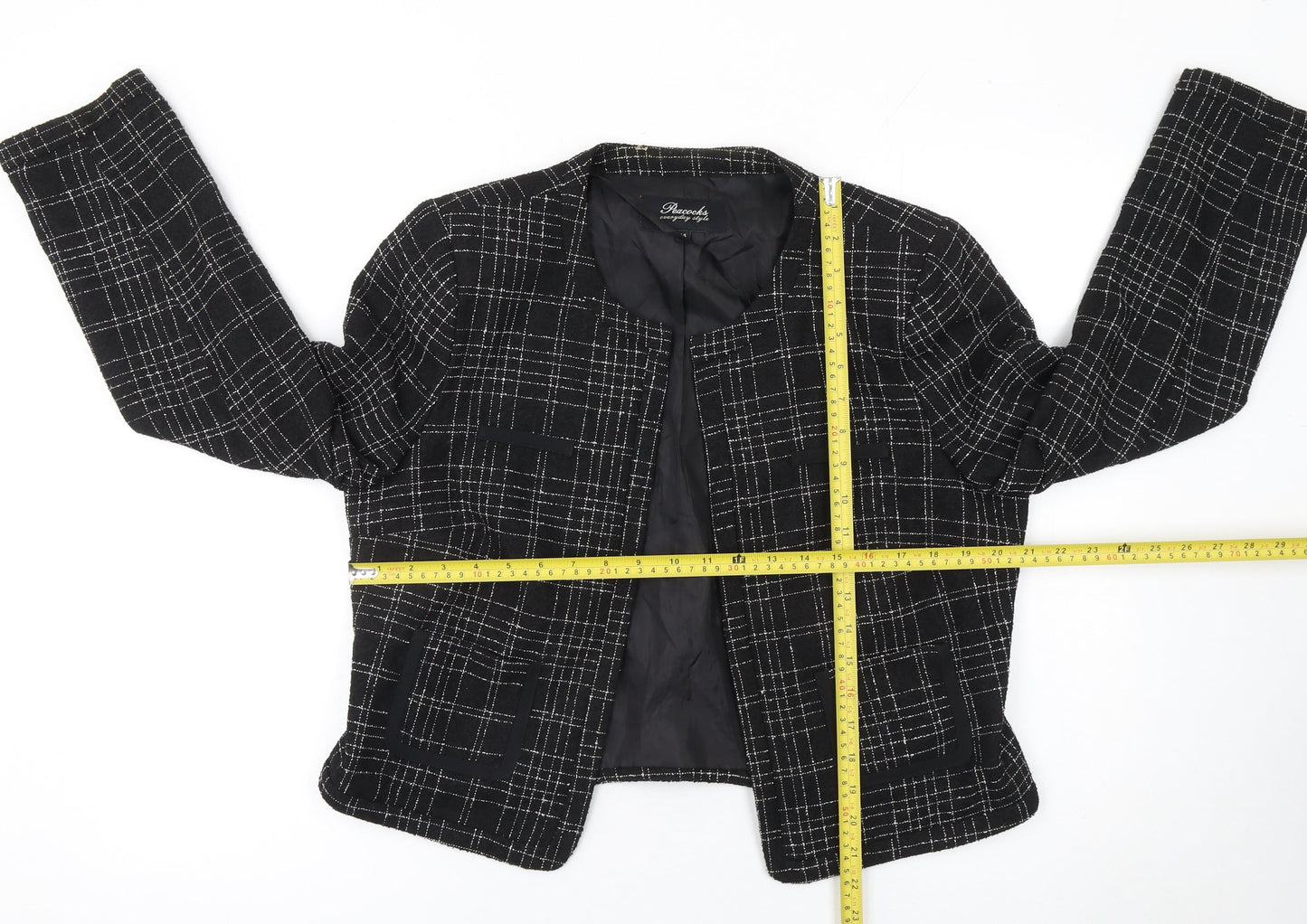 Peacocks Women's Black Checked Lined Blazer Size 14 Polyester Viscose